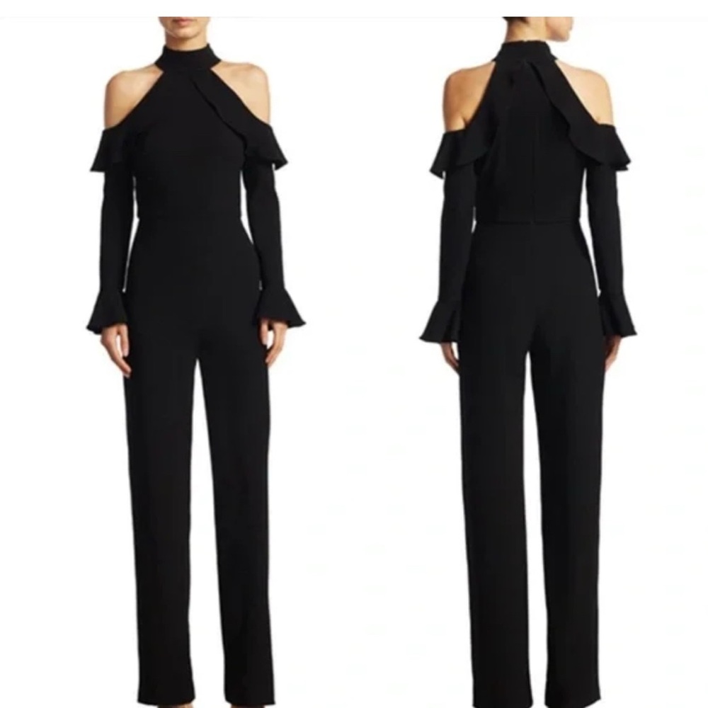 Monique Lhuillier Black Ruffle Jumpsuit